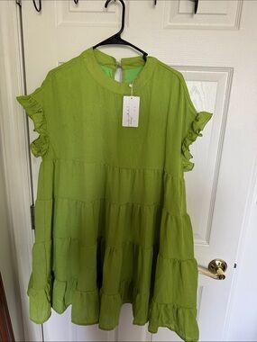 Foteisy Tiered Ruffle Dress in Lime Green